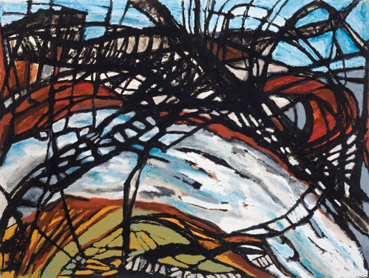 Bridge (2008). 36" x 49". Oil stick on paper.