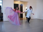 Performing a Loie Fuller dance at the Maryhill Museum, with Carol at left (2008).