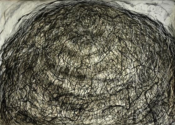 Parachute (drawing) (2009). 42" x 58". Charcoal, oil stick, and China marker on paper.