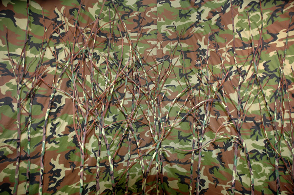 can't see the trees for the forest (2007). Acrylic paint on sticks, fabric.