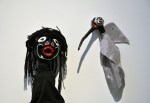 Dzunukwa and Mosquito. Papier mâché and fabric.
