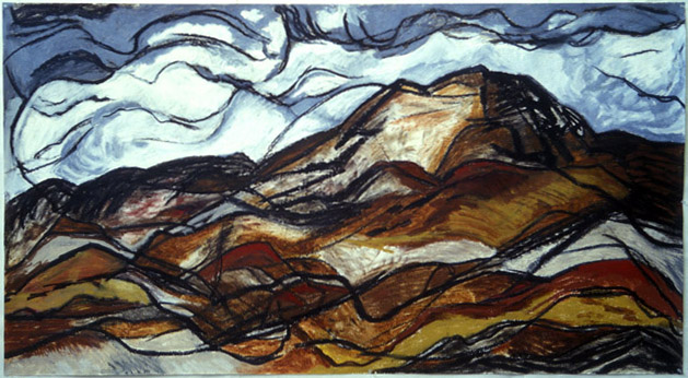 Earth and Heavens (Dance) (2003). 43" x 77". Oil stick on paper.