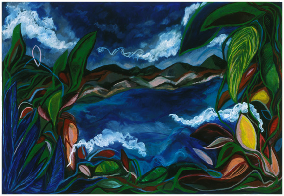 Monteverde Blue (2005). 56" x 81". Oil stick on paper.