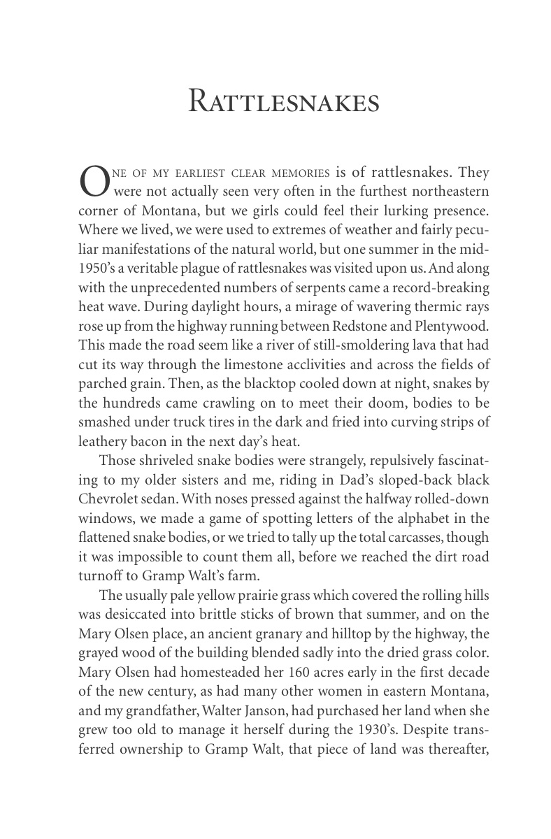 Rattlesnakes (p. 1), from Carol Benson (2006), 'The Old Lonesome', Farcountry Press, Helena, Montana.