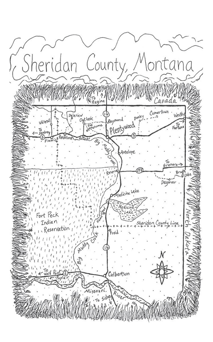 Map of Sheridan County, Montana, from Carol Benson (2006), 'The Old Lonesome', Farcountry Press, Helena, Montana.