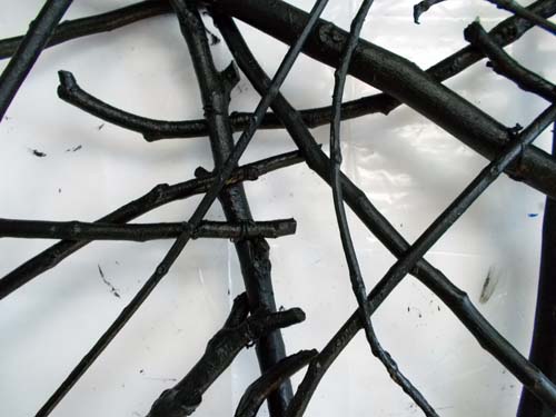 Styx - Wall (2014): detail. Sticks, wire, acrylic paint.